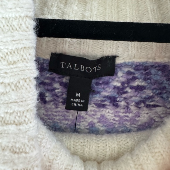 Talbots Purple Cream Zigzag Jacquard Mockneck Sweater Size Medium NEW wool blend - Picture 6 of 10